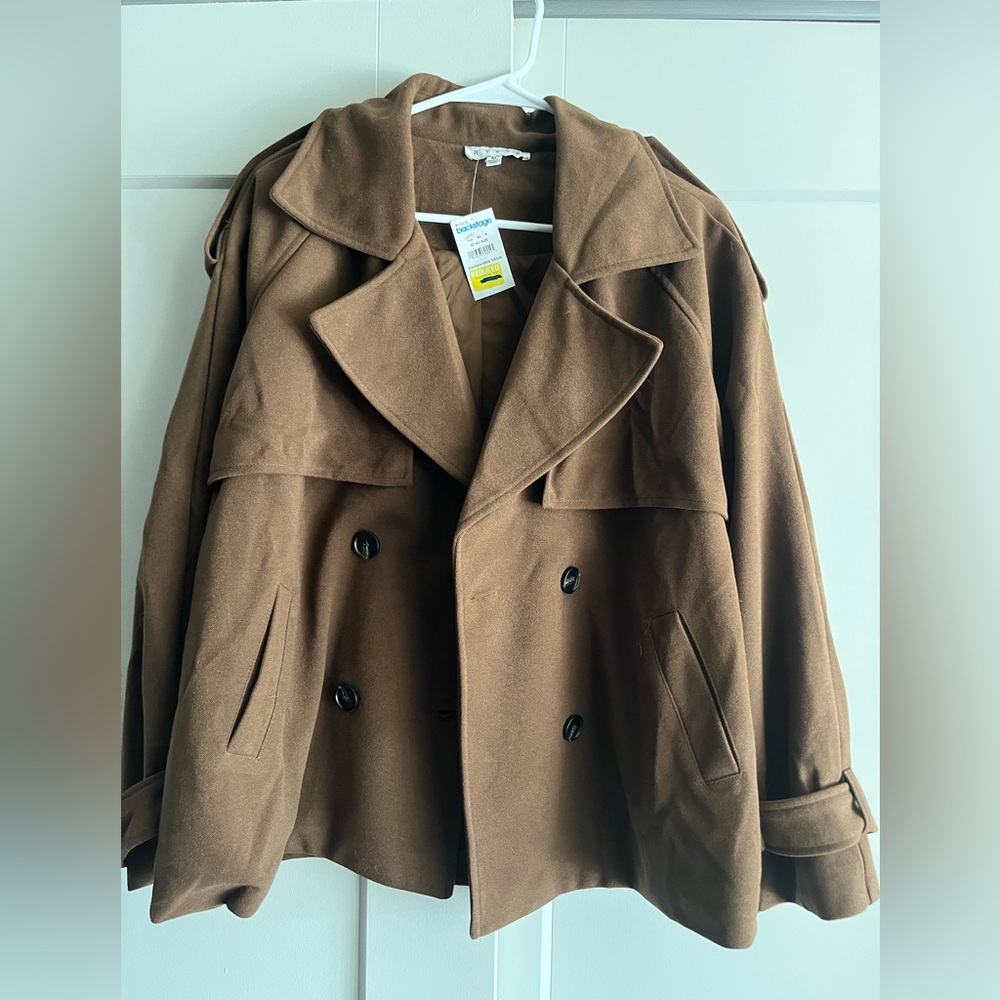 HYFVE Classic Pea Coat-Style Jacket in Rich Chocolate Brown